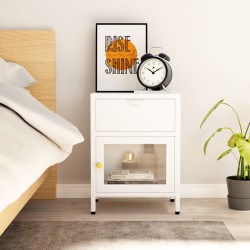 vidaXL Nachttisch Weiß 40x30x54,5 cm Stahl und Glas  