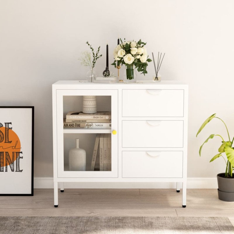 vidaXL Sideboard Weiß 75x35x70 cm Stahl und Hartglas vidaXL Sideboard Weiß 75x35x70 cm Stahl und Hartglas