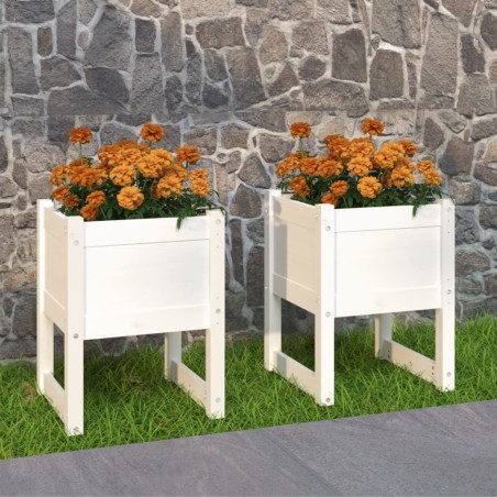 vidaXL Pflanzkübel 2 Stk. Weiß 40x40x52,5 cm Massivholz Kiefer