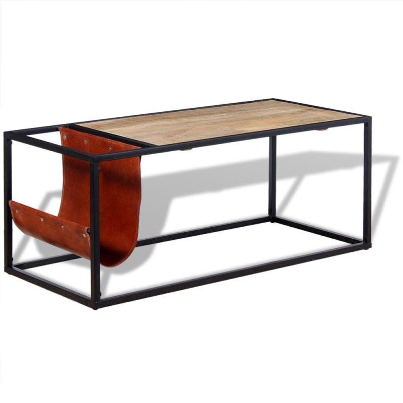vidaXL Couchtisch mit Zeitschriftenhalter aus Echtleder 110 x 50 x 45 cm vidaXL Couchtisch mit Zeitschriftenhalter aus Echtleder 110 x 50 x 45 cm