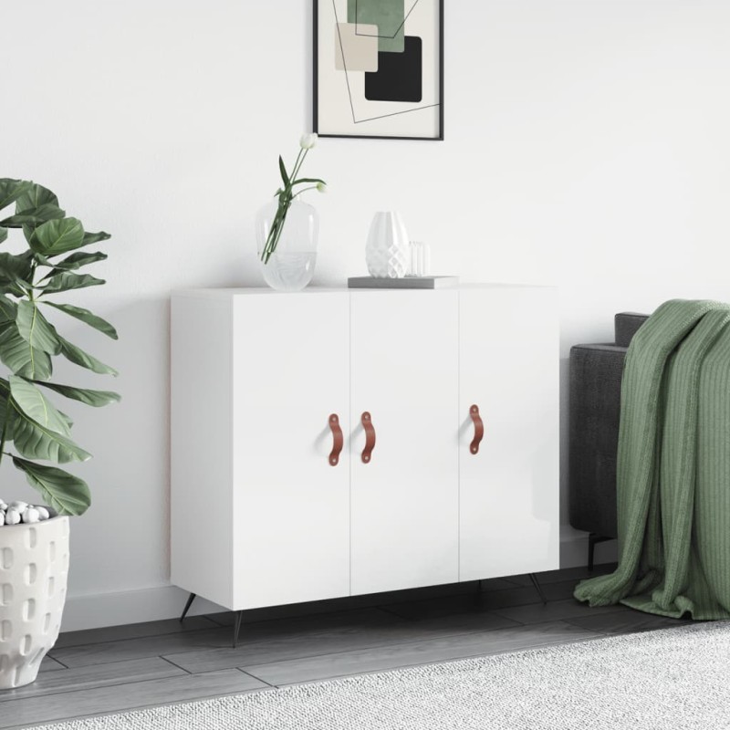 vidaXL Sideboard Hochglanz-Weiß 90x34x80 cm Holzwerkstoff vidaXL Sideboard Hochglanz-Weiß 90x34x80 cm Holzwerkstoff