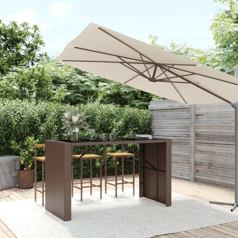 vidaXL Bartisch mit Glasplatte Braun 185x80x110 cm Poly Rattan vidaXL Bartisch mit Glasplatte Braun 185x80x110 cm Poly Rattan