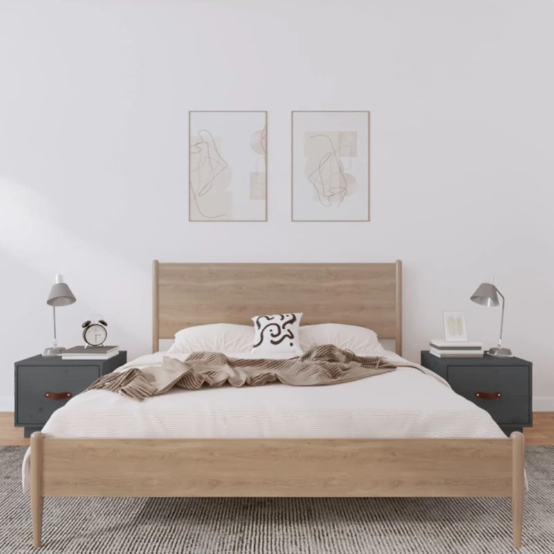 vidaXL Nachttische 2 Stk. Grau 40x34x35 cm Massivholz Kiefer vidaXL Nachttische 2 Stk. Grau 40x34x35 cm Massivholz Kiefer