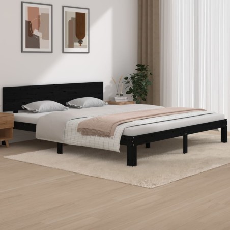 vidaXL Massivholzbett Schwarz 180x200 cm