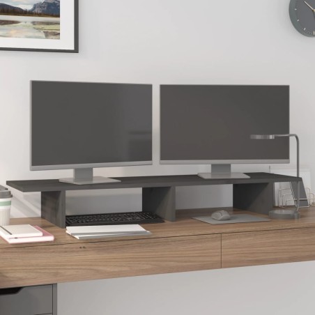 vidaXL Monitorständer Grau 100x27x15 cm Massivholz Kiefer