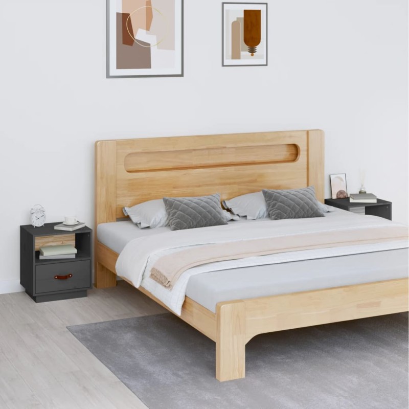 vidaXL Nachttische 2 Stk. Grau 40x34x45 cm Massivholz Kiefer vidaXL Nachttische 2 Stk. Grau 40x34x45 cm Massivholz Kiefer