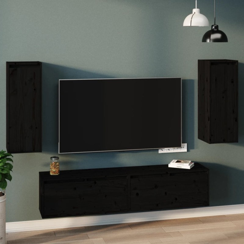 vidaXL Wandschränke 2 Stk. Schwarz 30x30x80 cm Massivholz Kiefer vidaXL Wandschränke 2 Stk. Schwarz 30x30x80 cm Massivholz Kiefer