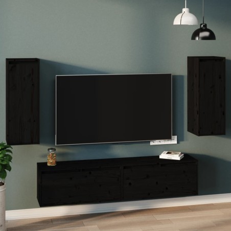vidaXL Wandschränke 2 Stk. Schwarz 30x30x80 cm Massivholz Kiefer