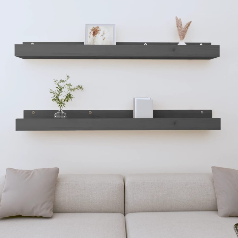 vidaXL Wandregale 2 Stk. Grau 110x12x9 cm Massivholz Kiefer vidaXL Wandregale 2 Stk. Grau 110x12x9 cm Massivholz Kiefer