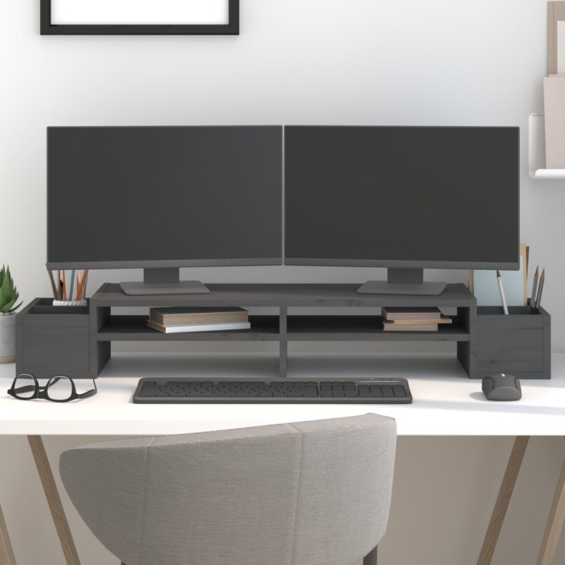 vidaXL Monitorständer Grau 100x27,5x15 cm Massivholz Kiefer vidaXL Monitorständer Grau 100x27,5x15 cm Massivholz Kiefer