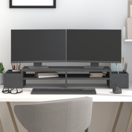vidaXL Monitorständer Grau 100x27,5x15 cm Massivholz Kiefer