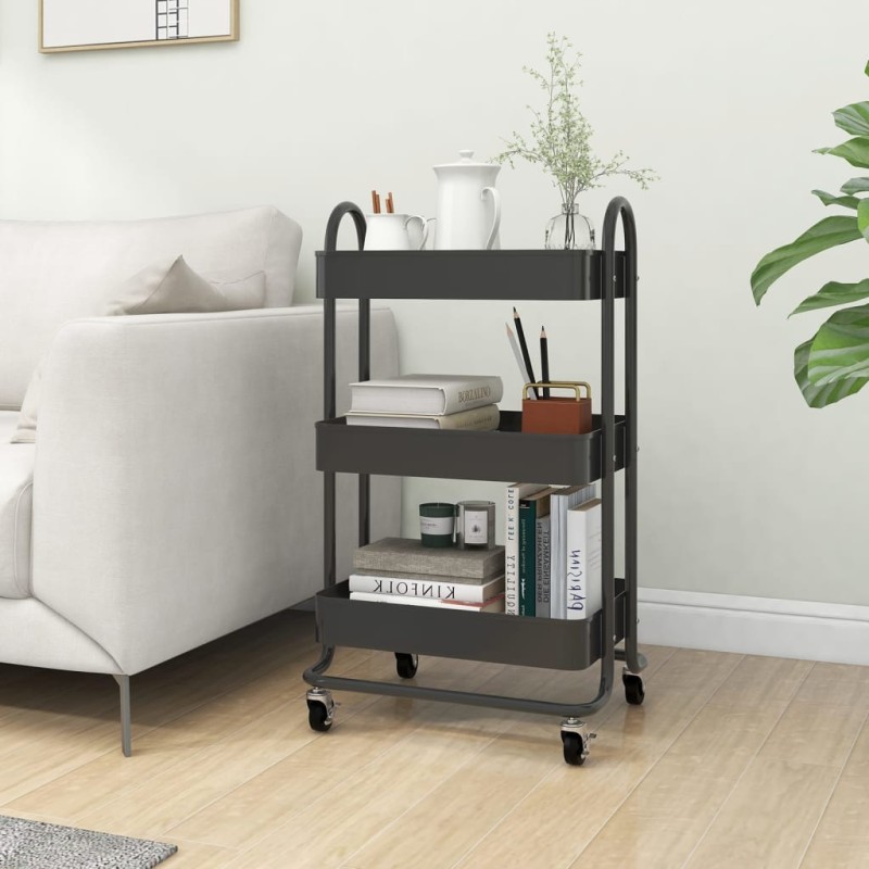 vidaXL 3-Etagen-Wagen Anthrazit 43x34x79 cm Stahl vidaXL 3-Etagen-Wagen Anthrazit 43x34x79 cm Stahl