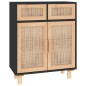 vidaXL Sideboard Schwarz 60x30x75cm Massivholz Kiefer und Natur-Rattan