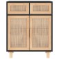 vidaXL Sideboard Schwarz 60x30x75cm Massivholz Kiefer und Natur-Rattan