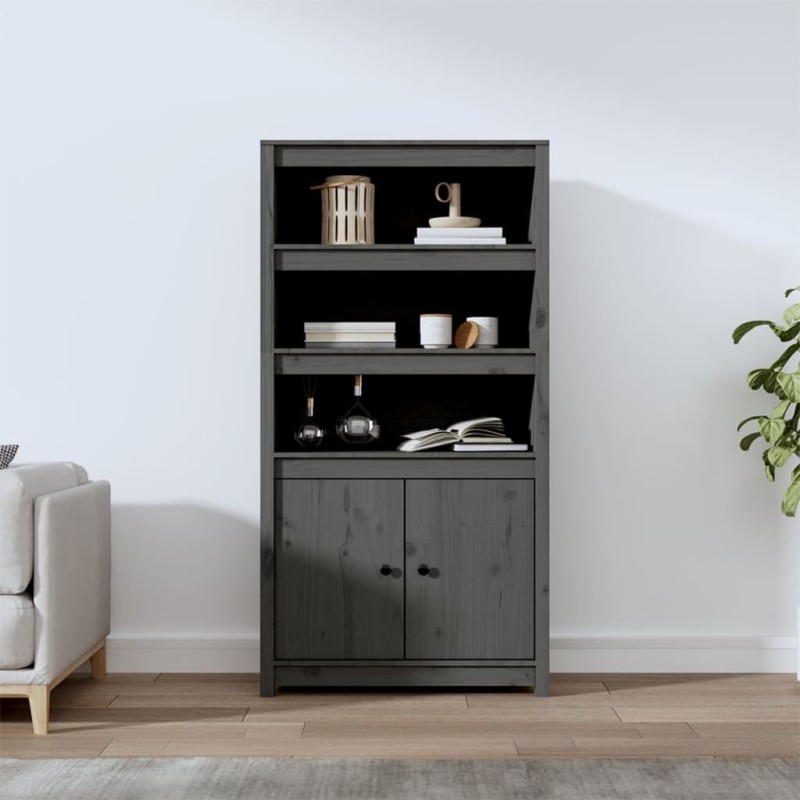 vidaXL Highboard Grau 80x35x154 cm Massivholz Kiefer vidaXL Highboard Grau 80x35x154 cm Massivholz Kiefer