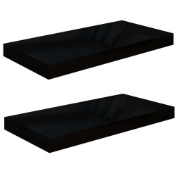 vidaXL Schwebende Wandregale 2 Stk. Hochglanz-Schwarz 50x23x3,8cm MDF 