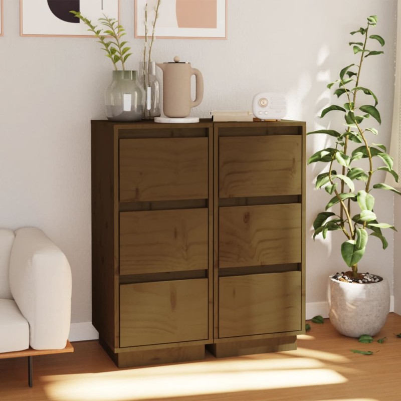 vidaXL Sideboards 2 Stk. Honigbraun 32x34x75 cm Massivholz Kiefer vidaXL Sideboards 2 Stk. Honigbraun 32x34x75 cm Massivholz Kiefer