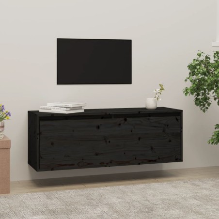 vidaXL Wandschrank Schwarz 100x30x35 cm Massivholz Kiefer