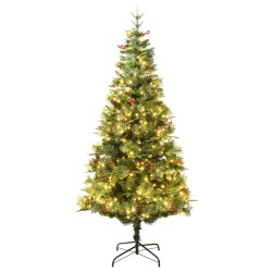 vidaXL Weihnachtsbaum mit LEDs & Kiefernzapfen Grün 195 cm PVC & PE