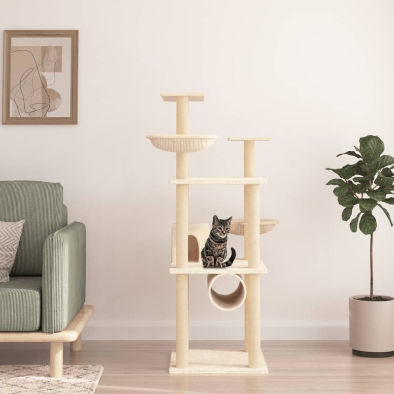 vidaXL Kratzbaum mit Sisal-Kratzsäulen Creme 141 cm vidaXL Kratzbaum mit Sisal-Kratzsäulen Creme 141 cm