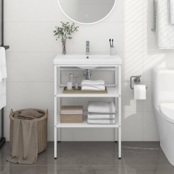 vidaXL Badezimmer Waschtischgestell Weiß 59x38x83 cm Eisen