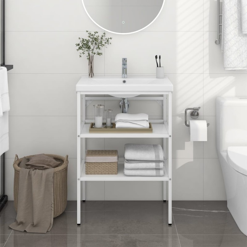 vidaXL Badezimmer Waschtischgestell Weiß 59x38x83 cm Eisen vidaXL Badezimmer Waschtischgestell Weiß 59x38x83 cm Eisen