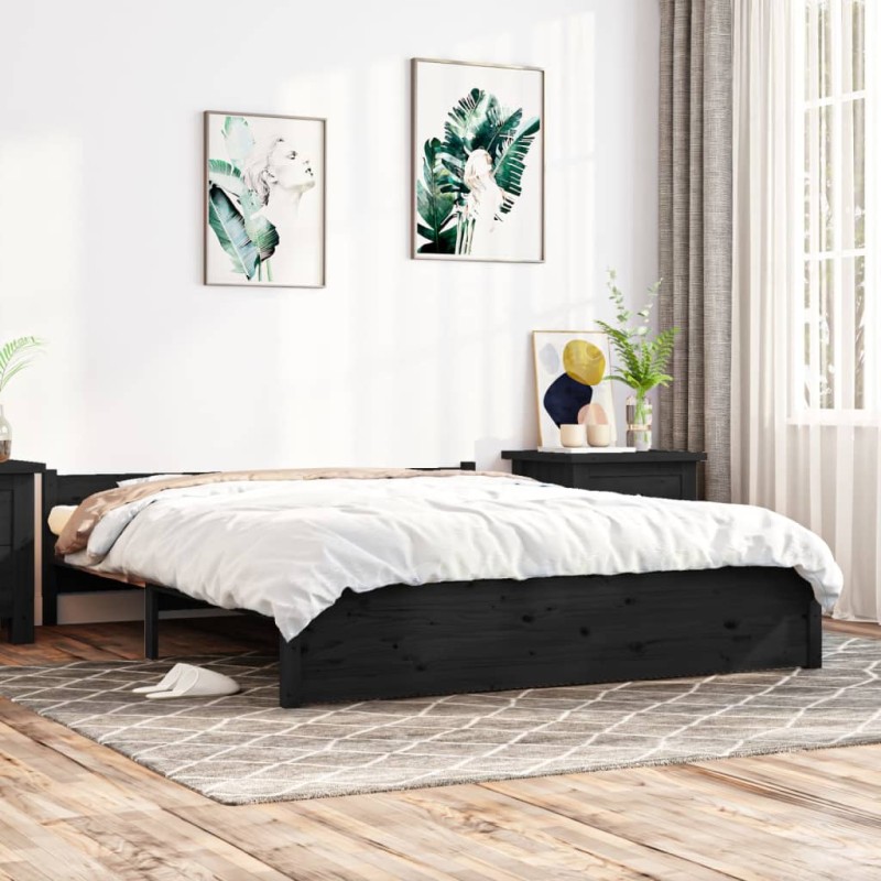 vidaXL Massivholzbett Schwarz 140x190 cm vidaXL Massivholzbett Schwarz 140x190 cm