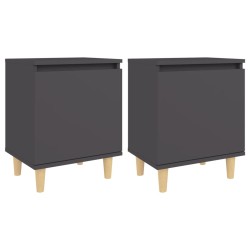 vidaXL Nachttische mit Massivholz-Beinen 2 Stk. Grau 40x30x50 cm