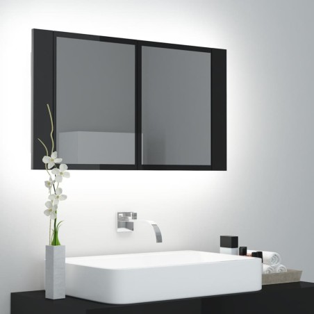 vidaXL LED-Bad-Spiegelschrank Hochglanz-Schwarz 80x12x45 cm Acryl