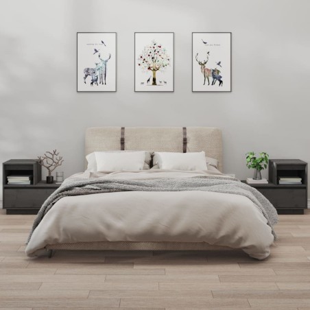 vidaXL Nachttische 2 Stk. Grau 60x34x51 cm Massivholz Kiefer