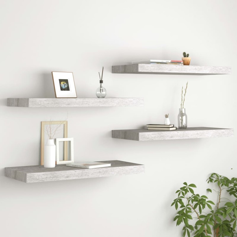 vidaXL Schwebende Wandregale 4 Stk. Betongrau 60x23,5x3,8cm MDF vidaXL Schwebende Wandregale 4 Stk. Betongrau 60x23,5x3,8cm MDF