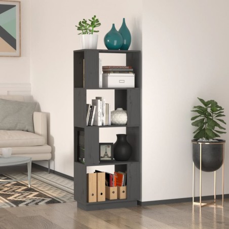 vidaXL Bücherregal/Raumteiler Grau 51x25x132 cm Massivholz Kiefer