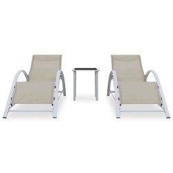 vidaXL Sonnenliegen 2 Stk. mit Tisch Aluminium Cremeweiß