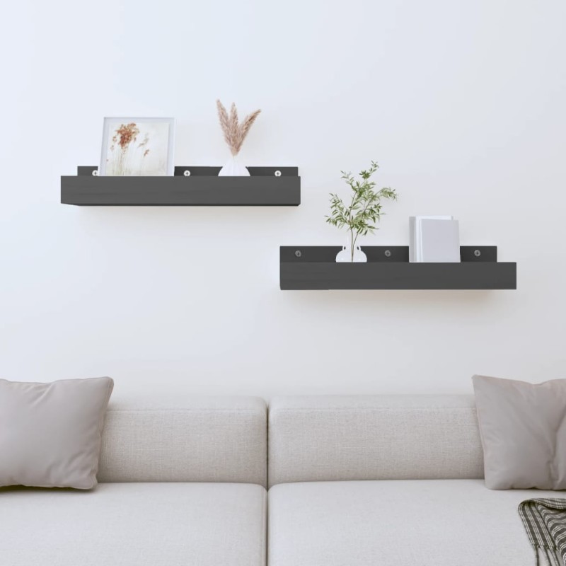 vidaXL Wandregale 2 Stk. Grau 50x12x9 cm Massivholz Kiefer vidaXL Wandregale 2 Stk. Grau 50x12x9 cm Massivholz Kiefer