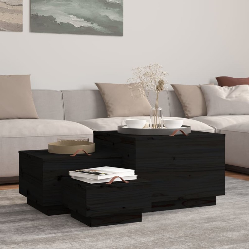 vidaXL Aufbewahrungsboxen mit Deckeln 3 Stk. Schwarz Massivholz Kiefer vidaXL Aufbewahrungsboxen mit Deckeln 3 Stk. Schwarz Massivholz Kiefer