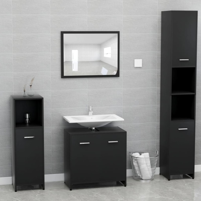 vidaXL Badmöbel-Set Schwarz Holzwerkstoff vidaXL Badmöbel-Set Schwarz Holzwerkstoff