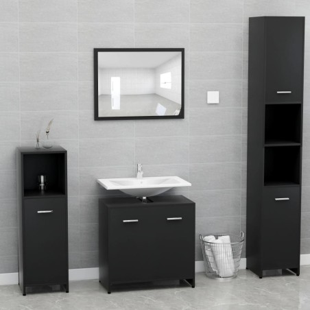 vidaXL Badmöbel-Set Schwarz Holzwerkstoff