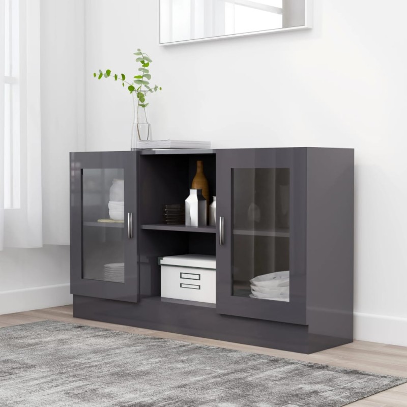 vidaXL Vitrinenschrank Hochglanz-Grau 120x30,5x70 cm Holzwerkstoff vidaXL Vitrinenschrank Hochglanz-Grau 120x30,5x70 cm Holzwerkstoff