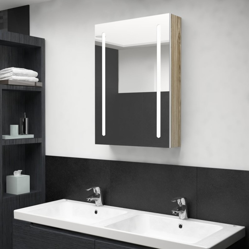 vidaXL LED-Bad-Spiegelschrank Weiß und Eichen-Optik 50x13x70 cm vidaXL LED-Bad-Spiegelschrank Weiß und Eichen-Optik 50x13x70 cm