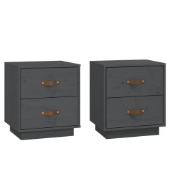 vidaXL Nachttische 2 Stk. Grau 40x34x45 cm Massivholz Kiefer