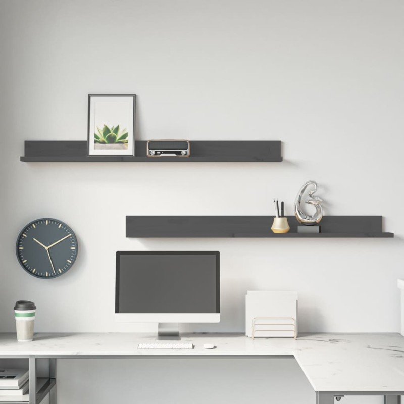 vidaXL Wandregale 2 Stk. Grau 110x11x9 cm Massivholz Kiefer vidaXL Wandregale 2 Stk. Grau 110x11x9 cm Massivholz Kiefer