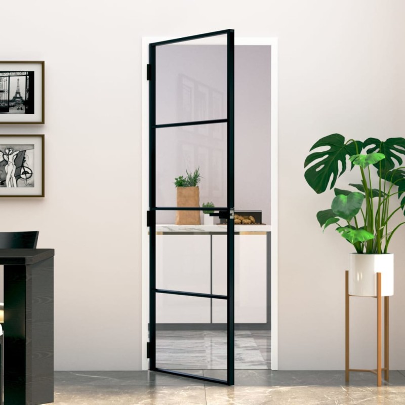 vidaXL Innentür Schwarz 76x201,5 cm Hartglas & Aluminium Schlank vidaXL Innentür Schwarz 76x201,5 cm Hartglas & Aluminium Schlank