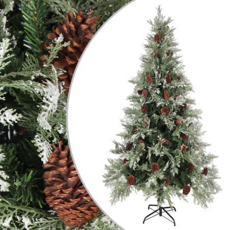 vidaXL Weihnachtsbaum mit Zapfen Grün und Weiß 225 cm PVC & PE 