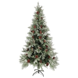 vidaXL Weihnachtsbaum mit Zapfen Grün und Weiß 225 cm PVC & PE 