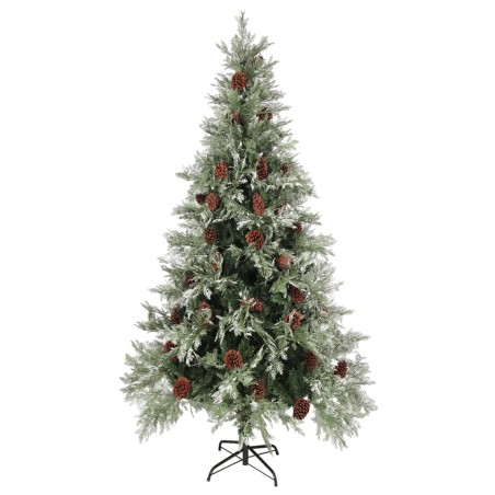 vidaXL Weihnachtsbaum mit Zapfen Grün und Weiß 225 cm PVC & PE 