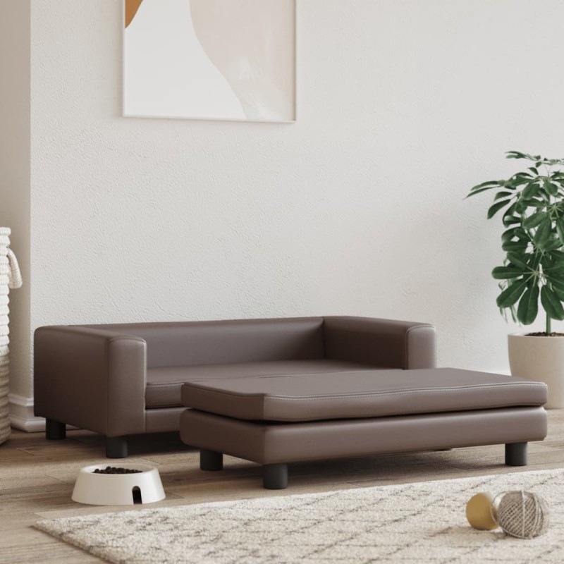 Hundebett mit Verlängerung Braun 100x50x30 cm Kunstleder Hundebett mit Verlängerung Braun 100x50x30 cm Kunstleder