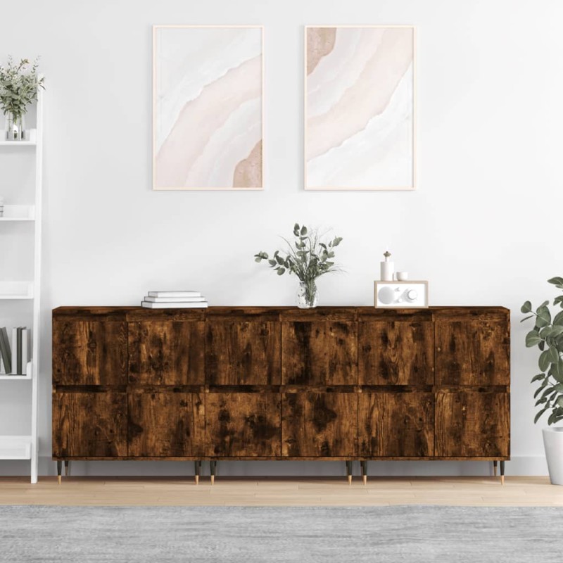 Sideboards 3 Stk. Räuchereiche Holzwerkstoff Sideboards 3 Stk. Räuchereiche Holzwerkstoff