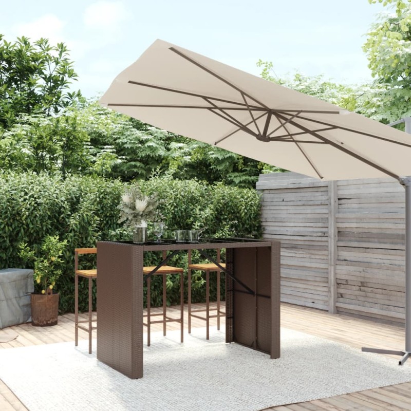 vidaXL Bartisch mit Glasplatte Braun 145x80x110 cm Poly Rattan vidaXL Bartisch mit Glasplatte Braun 145x80x110 cm Poly Rattan