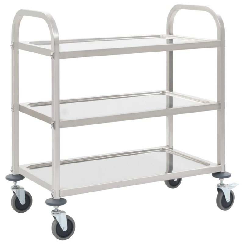 vidaXL 3-Stufiger Servierwagen 96,5 x 55 x 90 cm Edelstahl vidaXL 3-Stufiger Servierwagen 96,5 x 55 x 90 cm Edelstahl