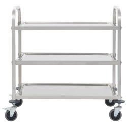 vidaXL 3-Stufiger Servierwagen 96,5 x 55 x 90 cm Edelstahl
